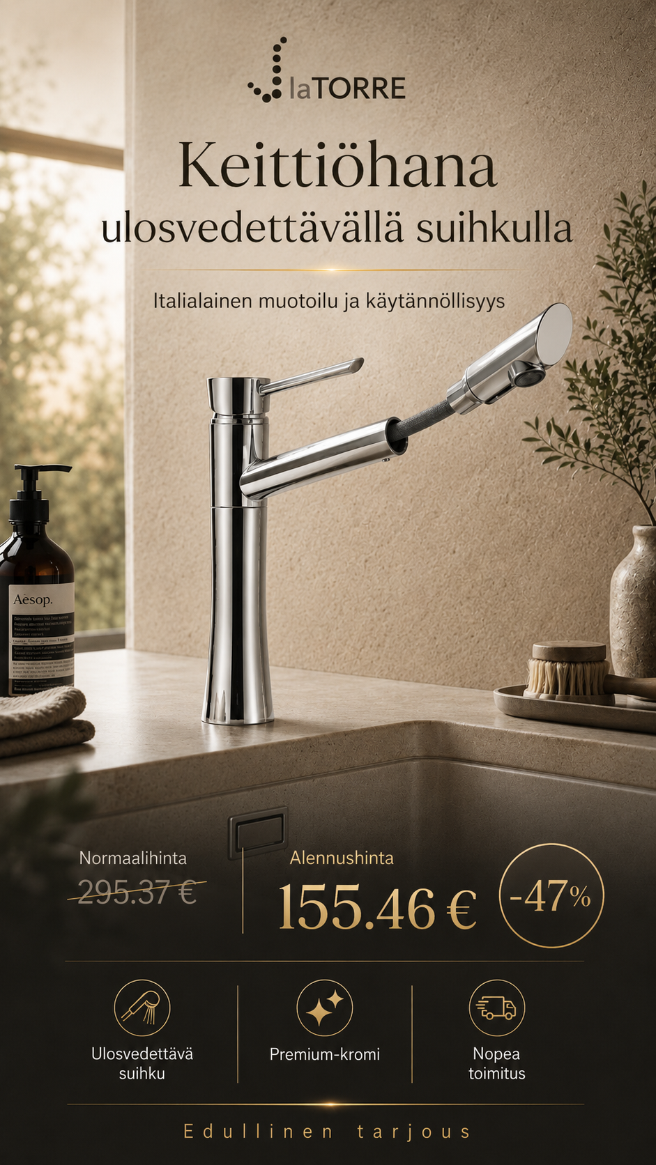 Keittiöhana ulosvedettävällä suihkulla 17181 C, KONVEX